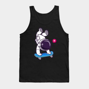 Cute Astronaut Playing Skateboard Cartoon Tank Top